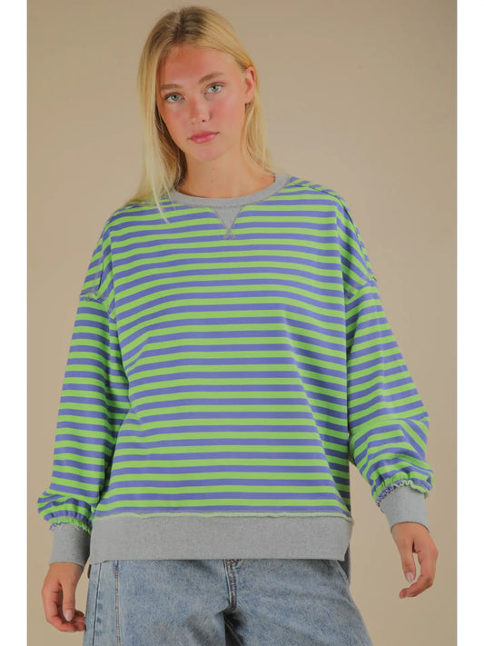 Seein' Stripes Oversized Top - Green