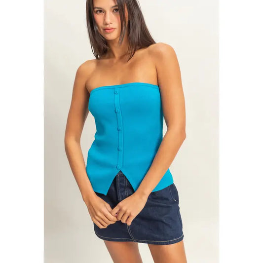 Panama Strapless Button Down Top