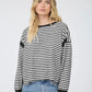 Striped Cut Out Back Top - Black
