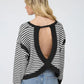Striped Cut Out Back Top - Black