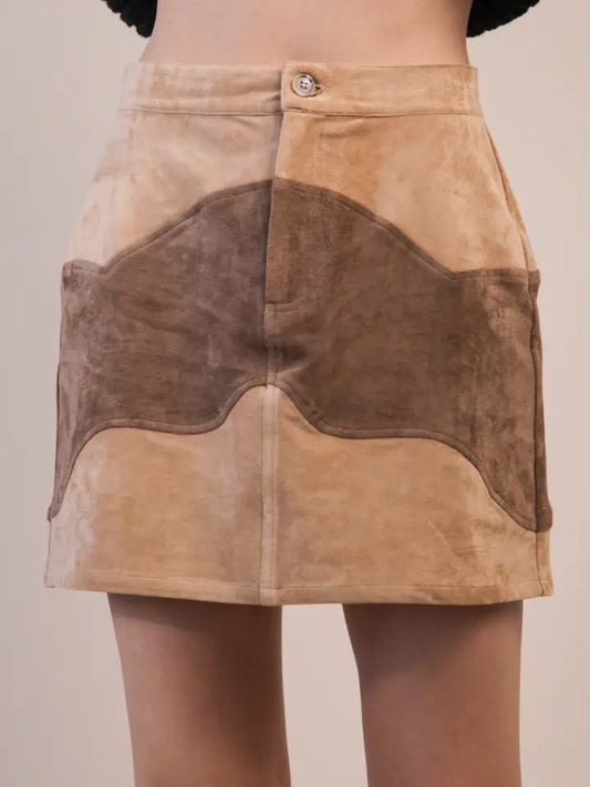 color block suede mini skirt