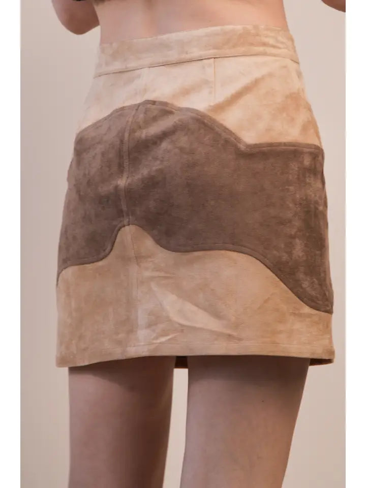 color block suede mini skirt