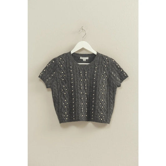 Rhinestone Studded Sweater Top