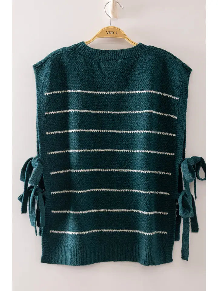 Striped Side Tie Top - Teal