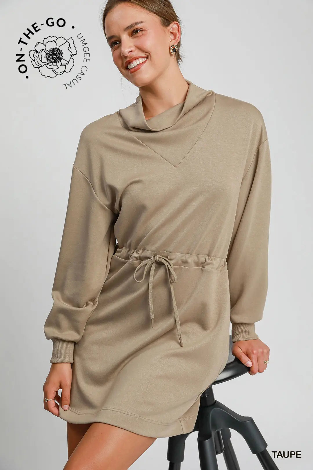 Luxe Cowl Neck Sweat Dress - Taupe