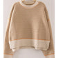 contrast trim stripe knit sweater - taupe