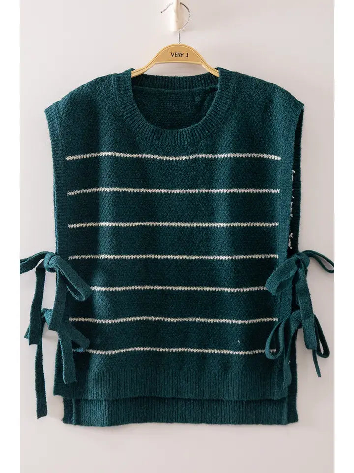 Striped Side Tie Top - Teal