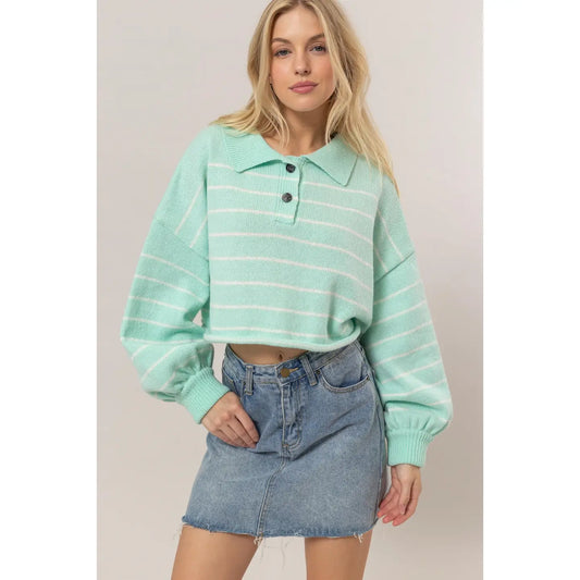 Striped Half-Placket Sweater
