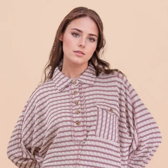 Oversized Textured Stripe Knit Top