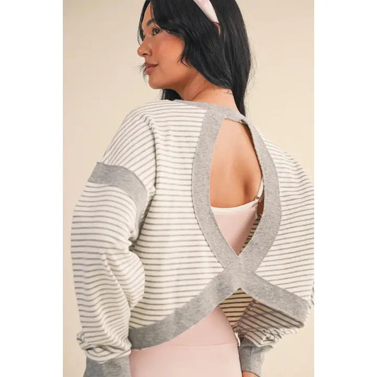 Striped Cutout Back Sweatshirt