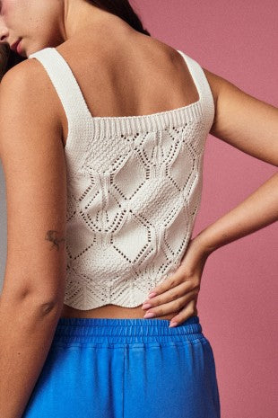 textured knit tank - white