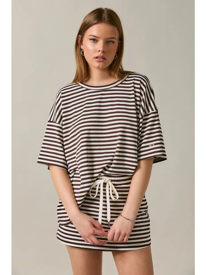 LOOK AT ME STRIPED TOP - BROWN/WHITE STRIPE
