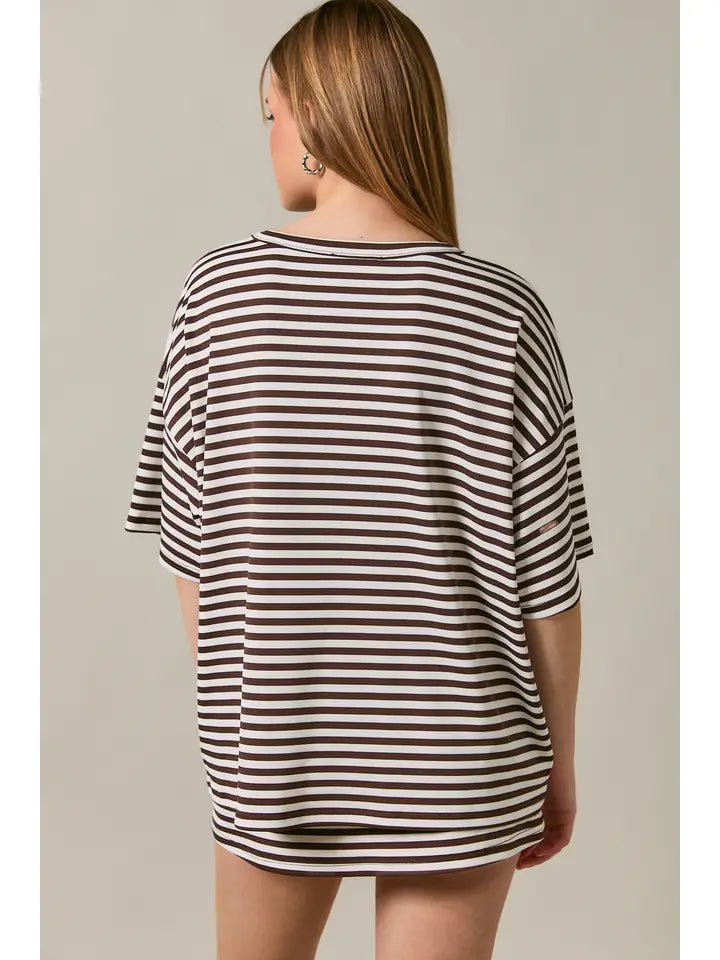 LOOK AT ME STRIPED TOP - BROWN/WHITE STRIPE