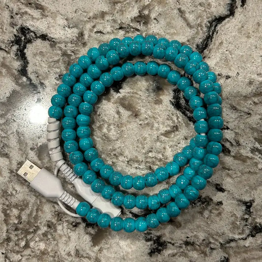 beaded phone charger - turquoise