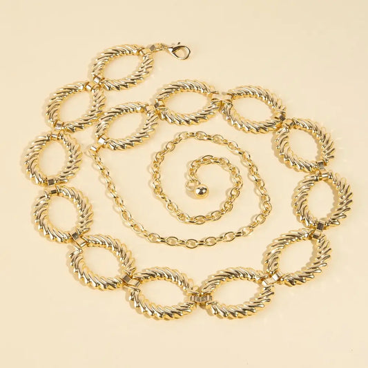 Twisted Oval Hoops Chain Belt - Gold