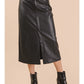 Front Slit Vegan Leather Skirt