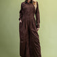 Textured Velveteen Jumpsuit - Brown