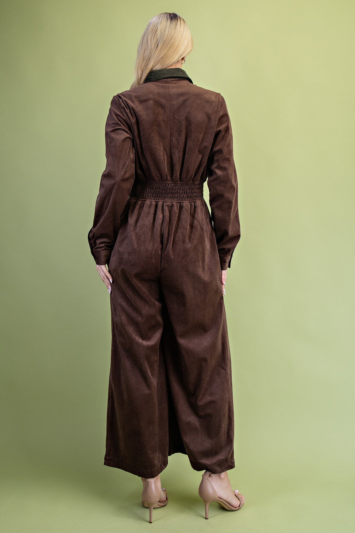 Textured Velveteen Jumpsuit - Brown