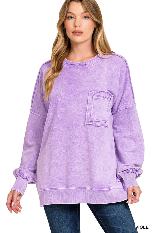 Halo Washed Exposed Seam Sweatshirt - Violet