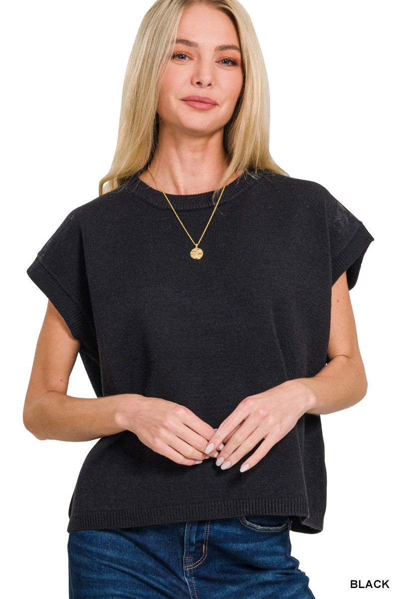 Oversized Viscose Sweater Vest - Black