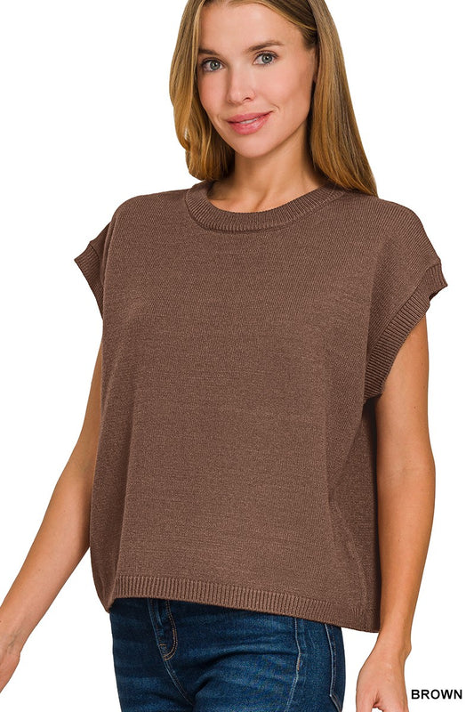 Oversized Viscose Sweater Vest - Brown