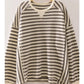 Meg Striped Waffle Top - Gray/Cream