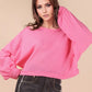 Oversized Waffle Knit Top - Pink