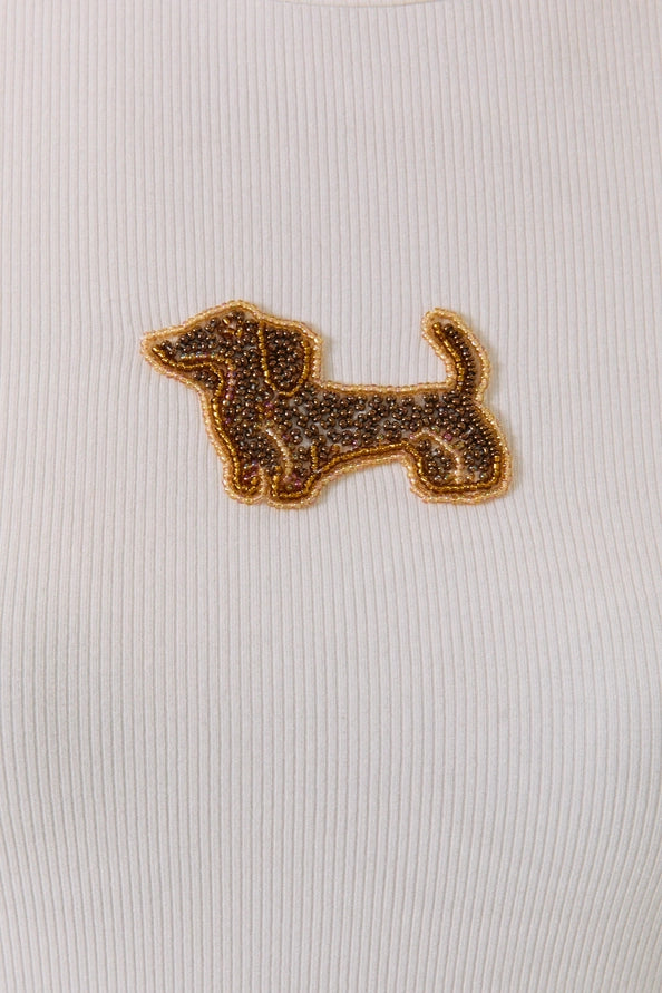 beaded dachshund crew neck tee