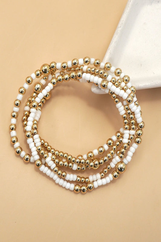 Multilayer Ball Bead Bracelet Set - Off White