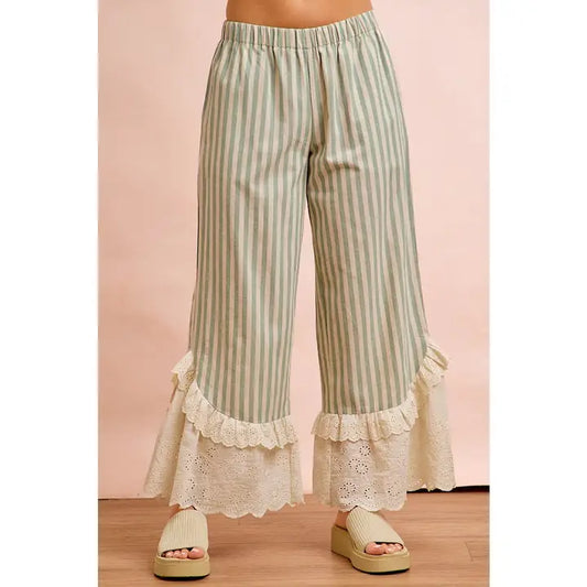 Stripe Ruffled Lace Pants