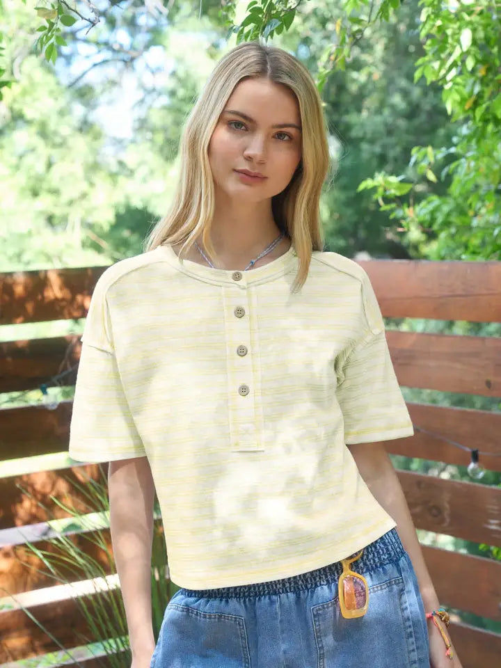 striped exposed seam boxy top